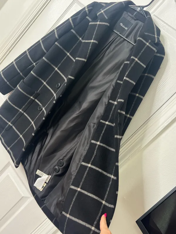 Madewell Windowpane Wool Blend Peacoat Classic Preppy Office Coat XS - Image 5