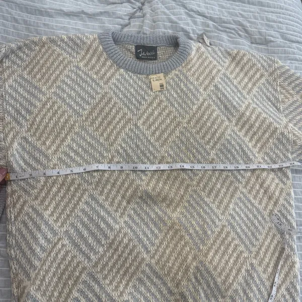 Vintage John Weitz Geometric Knit Sweater Grey Tan‎ Cotton Blend Made in USA L - Image 4