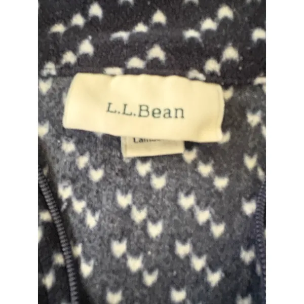 LL Bean Fleece Quarter Zip Pullover‎ Navy White Geometric Print, Women's Small - Image 6