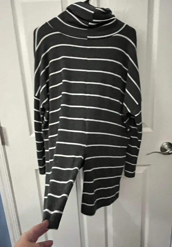 PaperMoon Oversized Medium Gray & White Striped Cowl Neck Tunic Top - Image 5