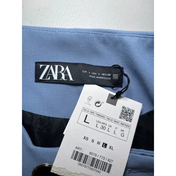 Zara NWT‎ Cropped Blazer L Blue Double Breasted Collarless Gold Button Jacket - Image 6