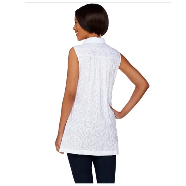 Lilly Pulitzer Tunic Top Large White Sleeveless Leaf‎ Design Resortwear Tropical - Image 2