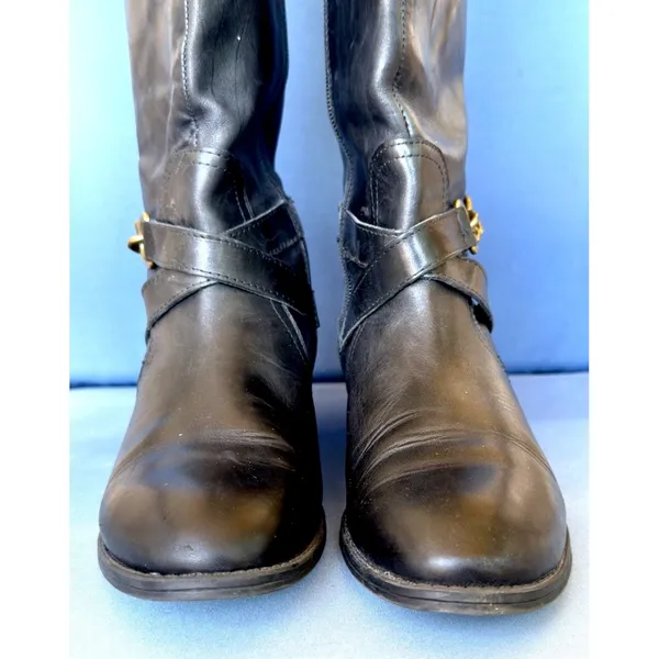 Lauren Ralph Lauren Menna W Leather Wide Calf Riding Boots Black Brown 7.5B - Image 5