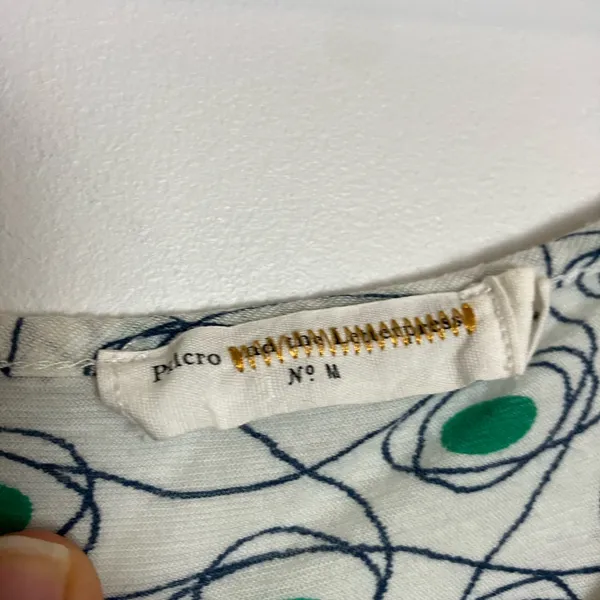 Anthropologie Pilcro White Green Printed Side Tie Short Sleeve Top - Image 3