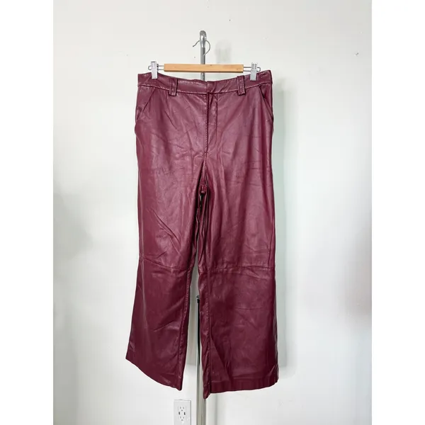 Joe's Jeans Mia Vegan Leather Pants Burgundy Wide Leg Cropped High Rise 31 - Image 3