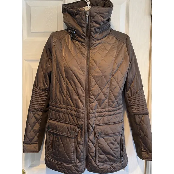 BCBGMAXAZRIA Quilted Puffer Women’s Coat Coffee Brown Sz S Full-Zip Long Hooded - Image 5