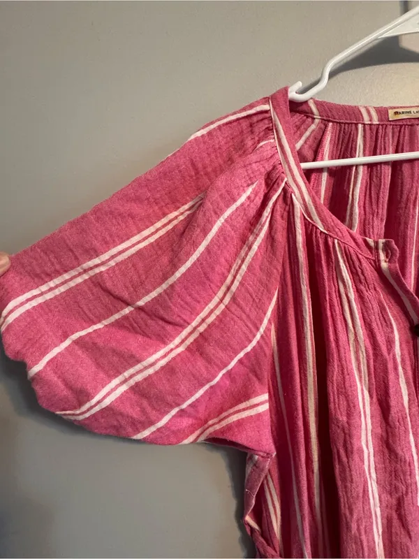 Marine Layer Pink Striped Cotton Maxi Dress XL Belted Boho Coastal‎ - Image 4