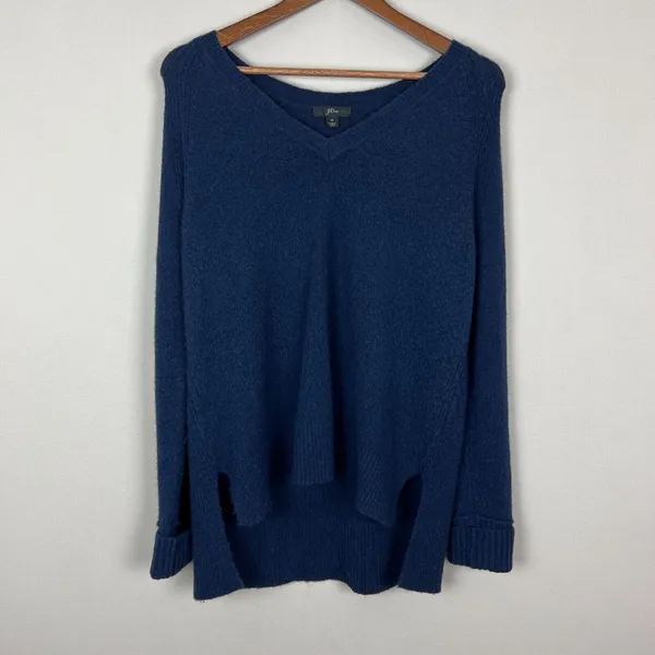 J. Crew V-Neck Sweater In‎ Yarn Womens Medium Navy Blue Merino Wool Alpaca Knit - Image 11
