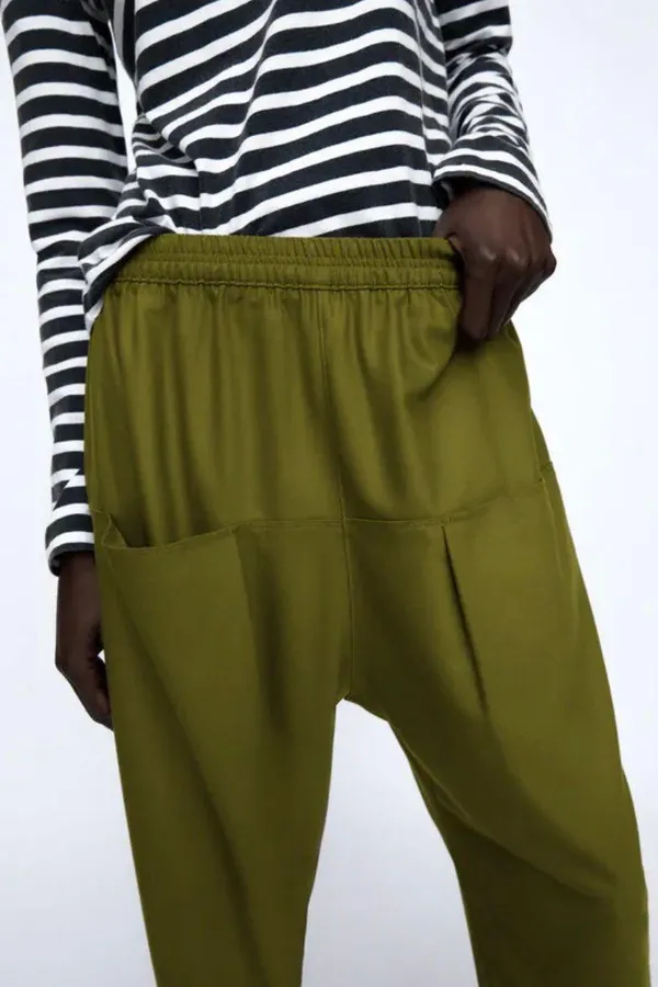 ZARA NWT Baggy Low Waisted Pants W Pockets Green - Image 4
