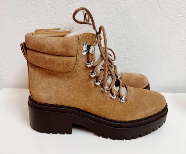 Marc Fisher Leigan Caramel Suede Sherpa Trim Lug Hiking Boot NWOT Size 5 - Image 5