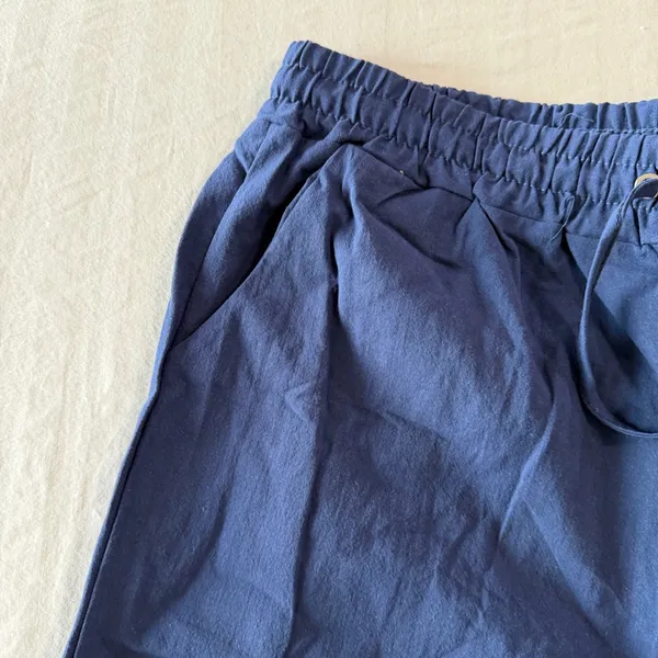 Women's Pull On Elastic Waist Navy Blue Linen Cotton Style Pant Size M #260692 - Image 3