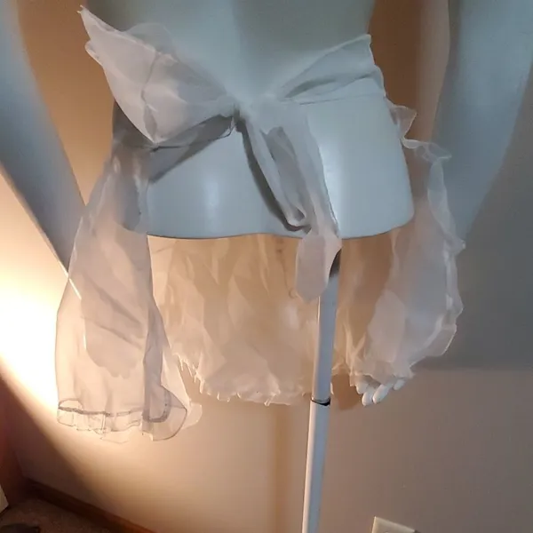 White Sheer Apron with Ruffles at the Bottom - Image 4