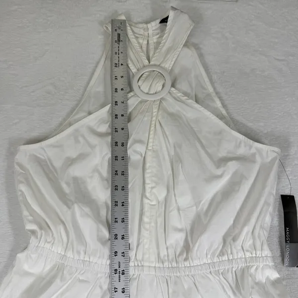 Maggy London Ivory White Cotton Halter‎ Midi Dress G5678M Size 10 NWT - Image 6