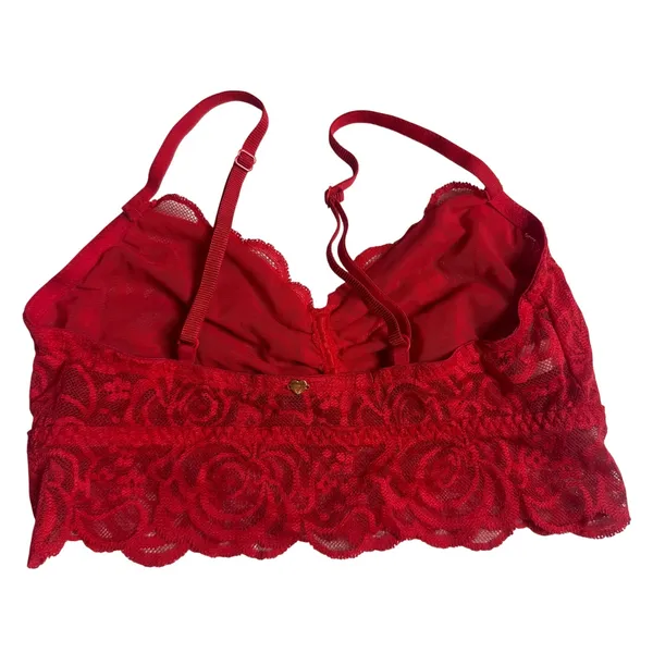 PINK Victoria's Secret Bralette Women's Floral Lace V-Neck Red Small‎ - Image 3