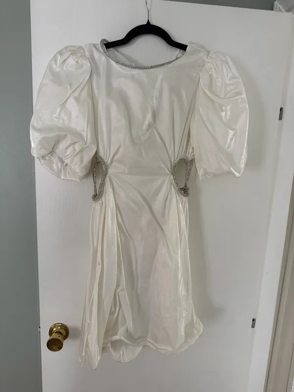 Sofie the label white puff sleeve rhinestone dress with bow cutouts - Image 2