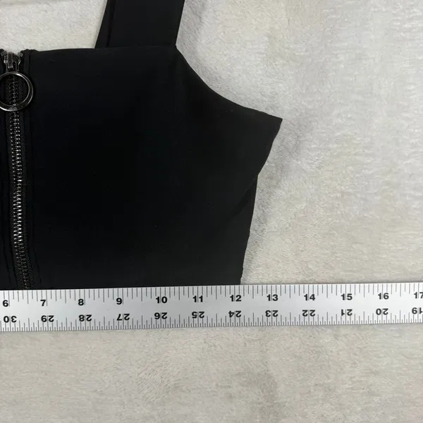 Alo Yoga Womens Black Front Zip O-Ring Square Neck Crop Top W1246R Size S - Image 6