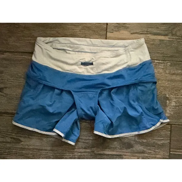 Lululemon Run In The Sun Shorts Blue White Trim Zipper Pocket Size 2 Liner Track - Image 9