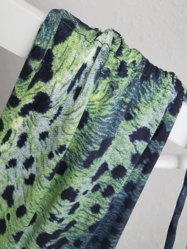 Zinzane Green Animal Print Maxi Dress Size S Deep V Tie Shoulder Resort - Image 8