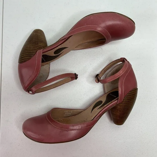 JUMP 7.5 Bayke Pink Leather Ankle Strap Cone Heel dOrsay Pumps Retro Style - Image 4