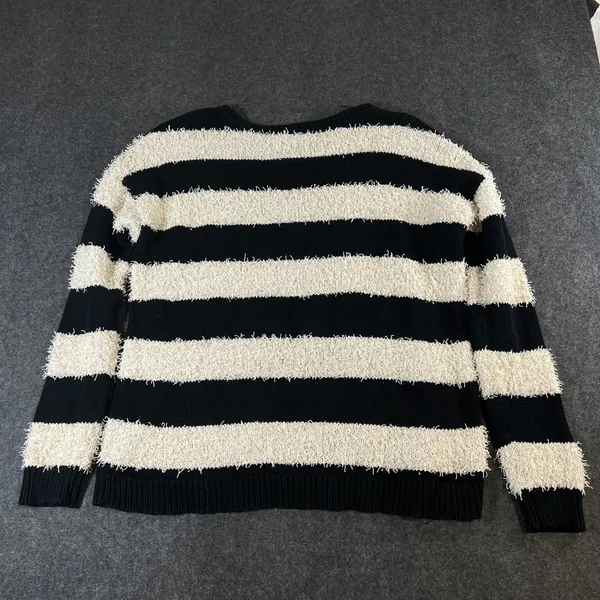 American Eagle Vintage Boyfriend Sweater Black Cream Striped Eyelash Knit Large - Image 2