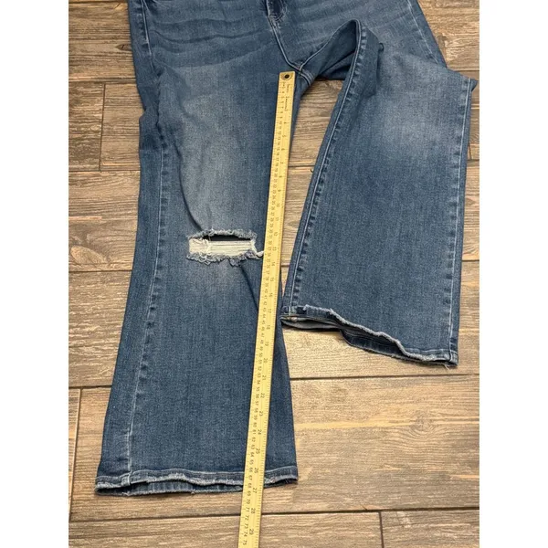 Risen Los Angeles‎ Size 2XL Distressed Flare Jeans Medium Wash Raw Hem High Rise - Image 7