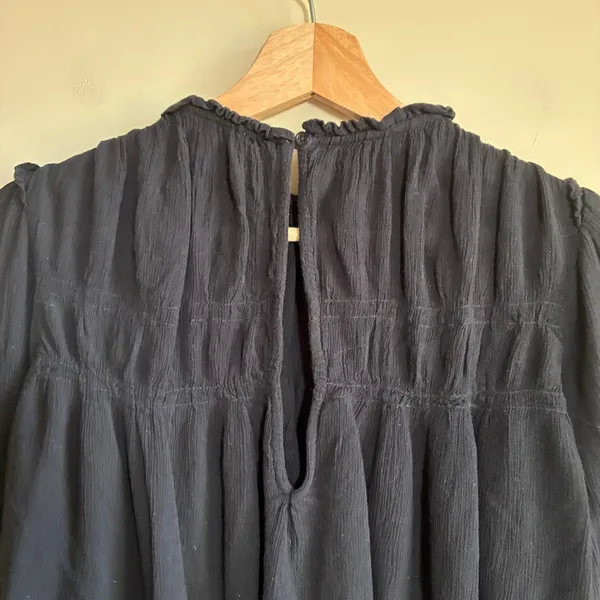 Free People Smocked Bell Sleeve Blouse Small Black Womens Viscose Boho Top - Image 7