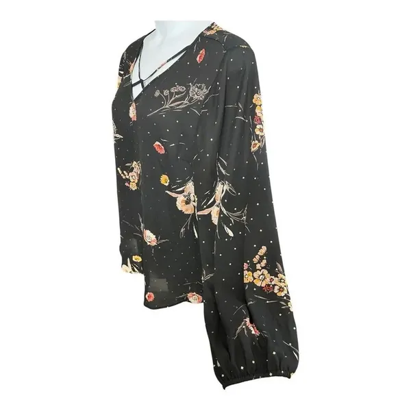 Maurices Black Floral Glitter Top Tunic XXL Criss-Cross Long Sleeve Pullover - Image 3