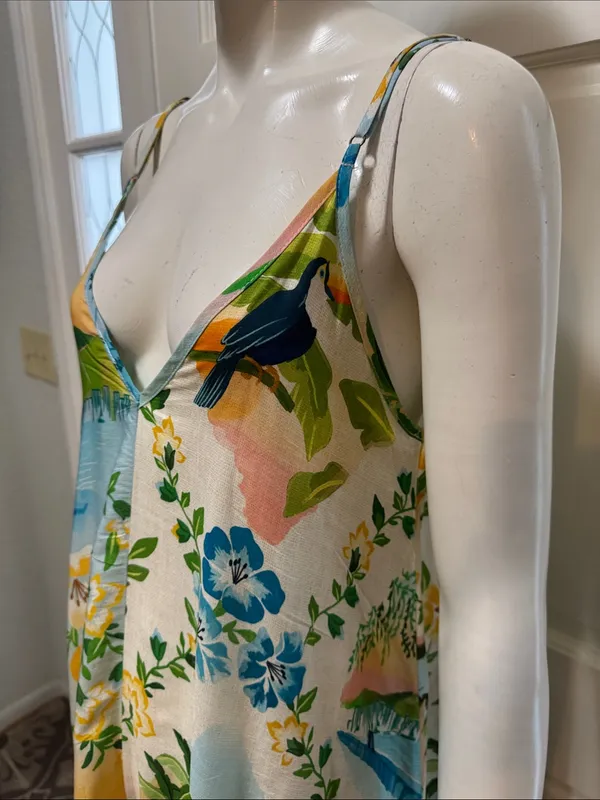 Farm Rio Tropical Floral Slip Dress in Yellow, Blue & Green Size Small - Image 8