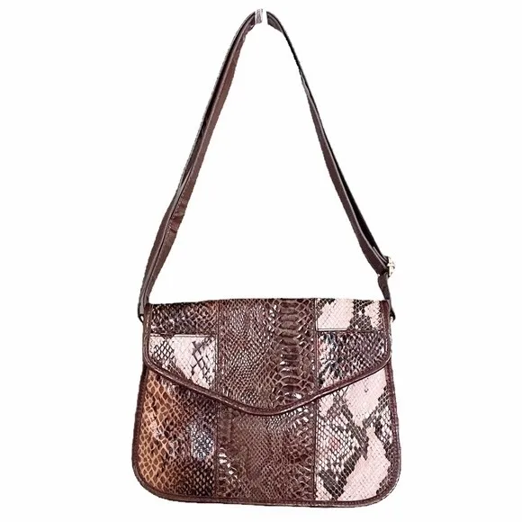 Cosmopolitan Y2K Snakeskin Patchwork Clutch Shoulder Bag Brown Purse Crossbody - Image 2