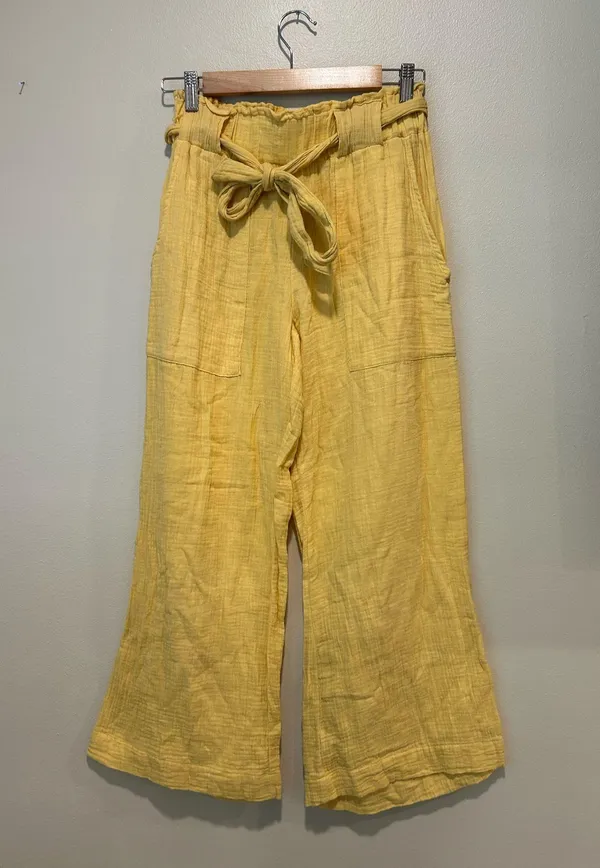 Yellow cotton blend wide leg pants - Image 3