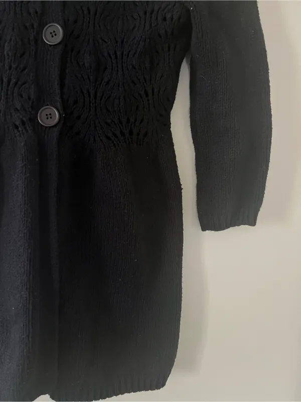 Vintage Y2K Black Babydoll Crochet Knit Cardigan Sweater Small Button Front - Image 4