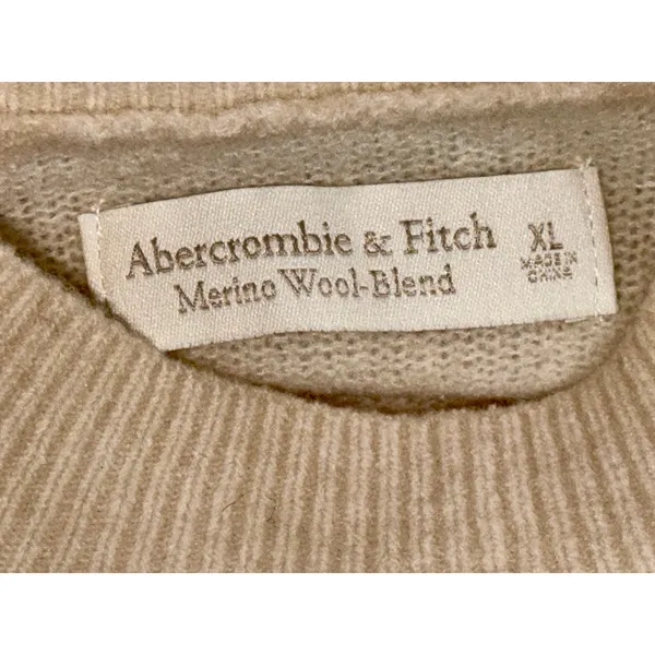Abercrombie & Fitch Cream Merino Wool Knit Short Sleeve Crewneck Sweater Size XL - Image 3