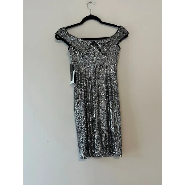 Lulu’s Once in a Lifetime Silver Sequin Off-the-Shoulder Mini Dress Size XS - Image 8