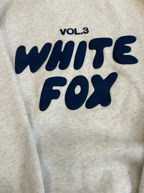White Fox Offstage Hoodie in Mineral Grey M/L Navy Lettering - Image 3