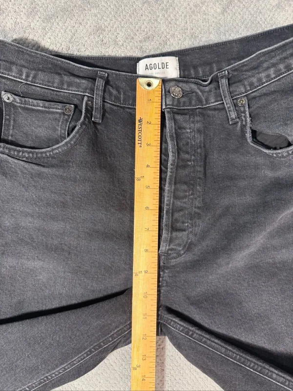 AGOLDE Size 31 High Rise Straight Leg Jeans Washed Black Button Fly Cuffed Hem - Image 11