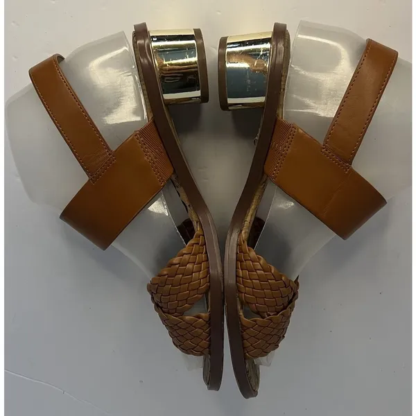 Sam Edelman‎ Teena 2 Sandals 7M Tan Woven Strap Cork Footbed Gold Heel - Image 5