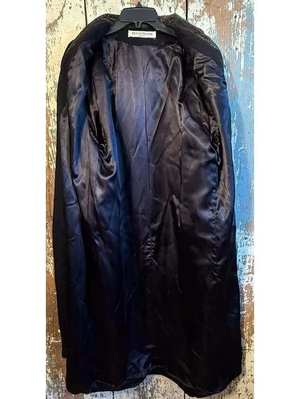 Donnybrook Vintage Black Double-breasted Long Wool Coat Paisley Velvet Collar 12 - Image 6