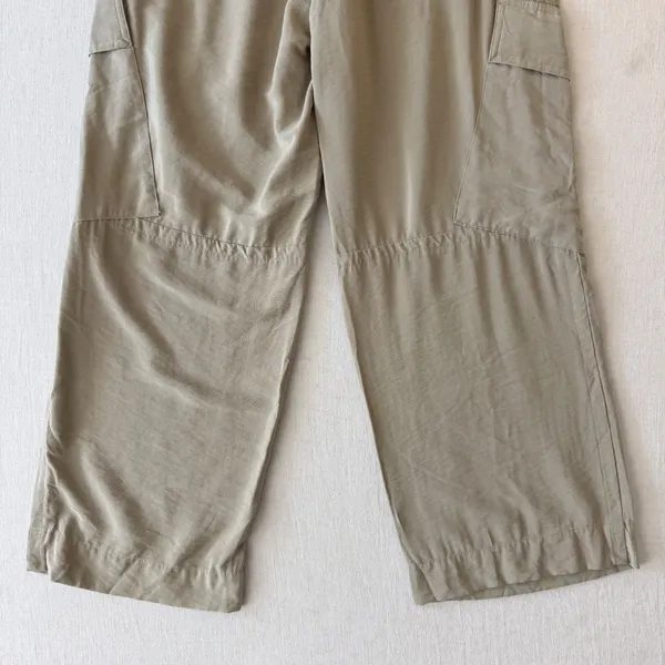 MNG Mango Cargo Pants Woman 6 Beige Wide Leg Lightweight Utility Casual Trousers - Image 4