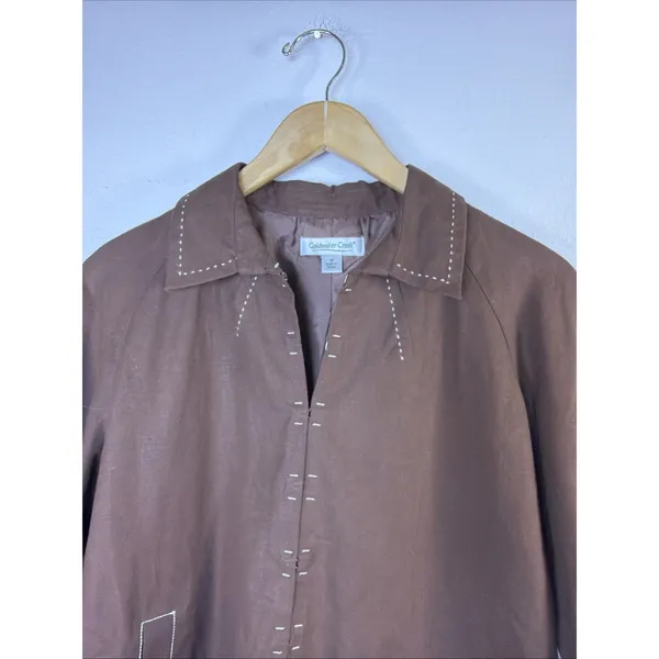 Coldwater Creek Jacket Womens Medium Brown Linen Bld Lined Hook Closure western - Image 7
