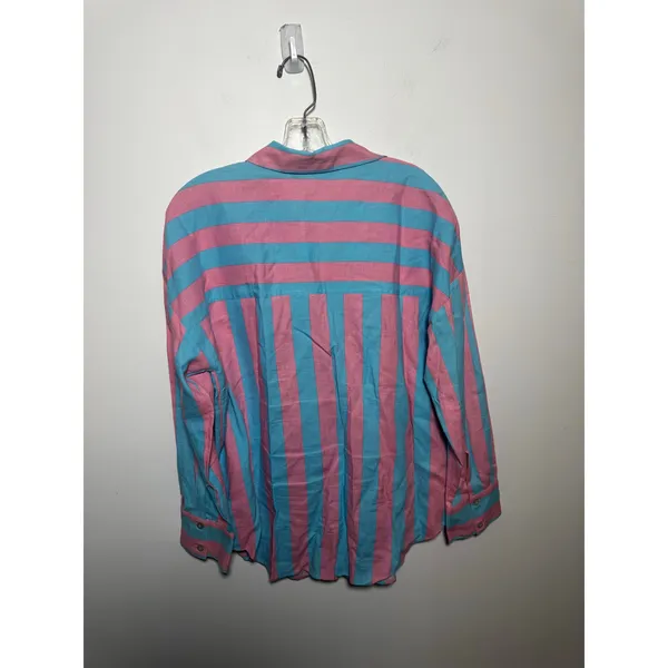Zara Pink Blue Striped Long Sleeve Button Up Dress Shirt Size S Small - Image 6