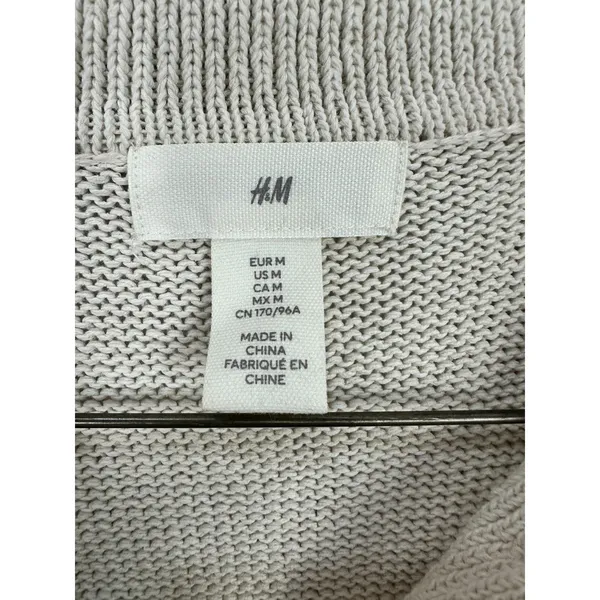 H&M Open Knit Collared Button Down Cardigan Womens Medium Ivory Tennis Prep‎ - Image 2