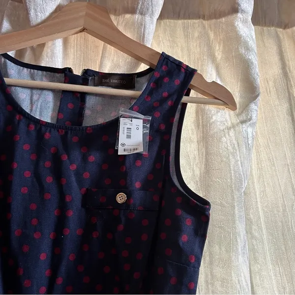 The Limited Y2K Polka Dot Sleeveless‎ Skater Mini Dress Blue Red NWT Size 0 - Image 2