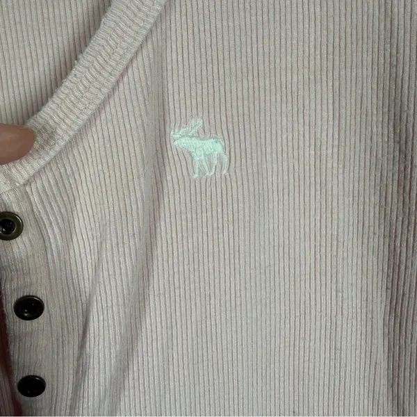Abercrombie & Fitch Pink Ribbed Y2K Henley Top‎ - Image 4