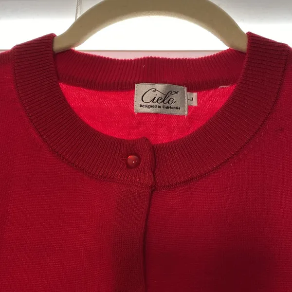NWT CIELO JEANS USA Tomato Girl Red Large Crew-Neck button down sweater cardigan - Image 7
