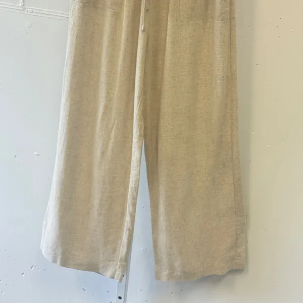 HERSY Beige Linen Blend Wide Leg Drawstring Pants HSET0008 Small Summer Relaxed - Image 4