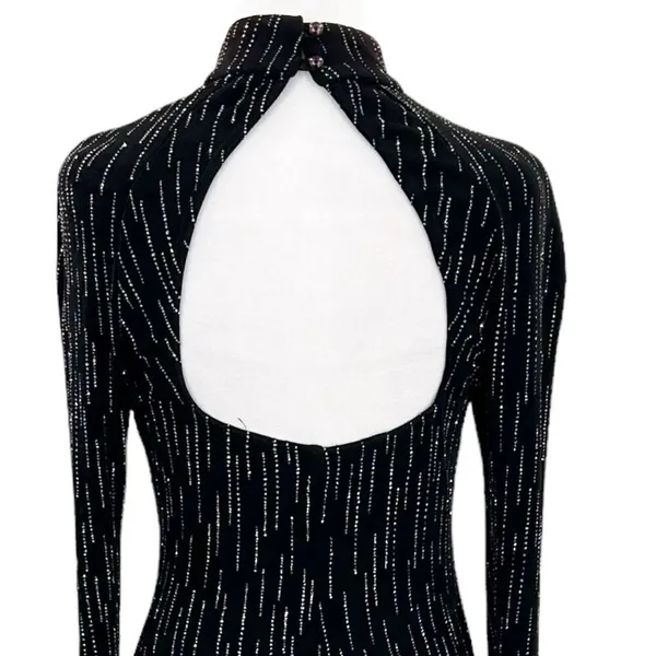 Roberta High Neck Long Sleeve Long Embellishments Black Gown Dress Size Medium - Image 5