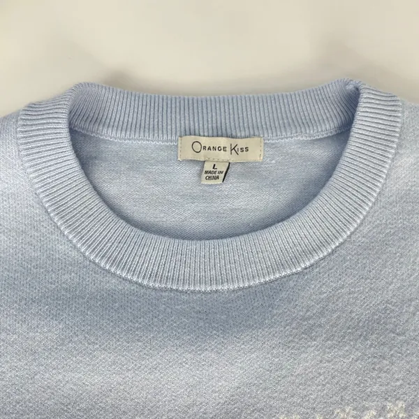 Orange Kiss‎ Sweater Teddy Bear Light Blue Knit Pullover Women Size Large Twee - Image 6