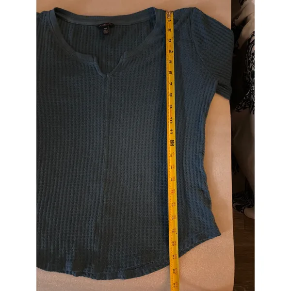 Aeropostale Waffle Knit Thermal Long Sleeve Tee L Turquoise Cabincore Classic - Image 6