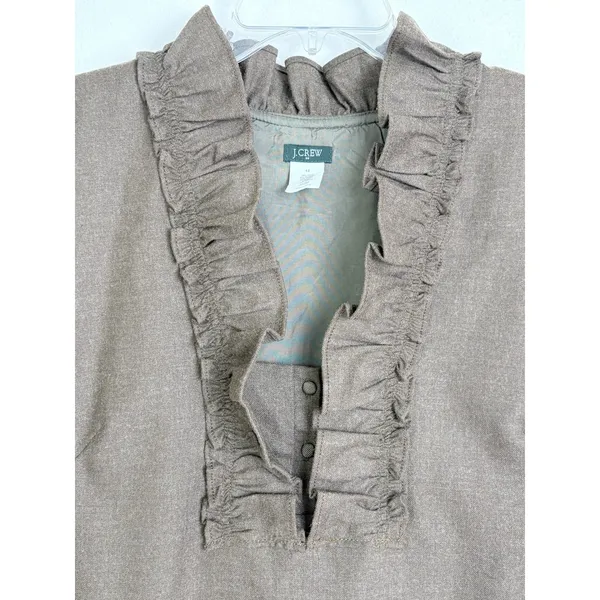 J.Crew Olive Brown Wool Ruffle V-Neck Shift Dress 14 Dark Academia Office - Image 2