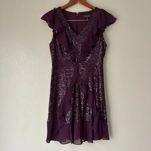 BCBGMaxAzria Purple Sequin Ruffle Mini Dress Size Small - Image 5